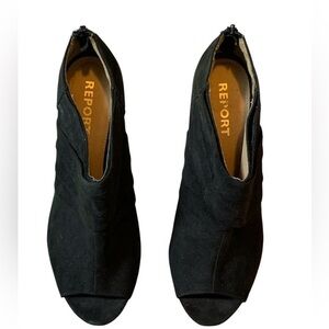 REPORT Black Suede Peep Toe Ankle Booties Heels Size 10 Used